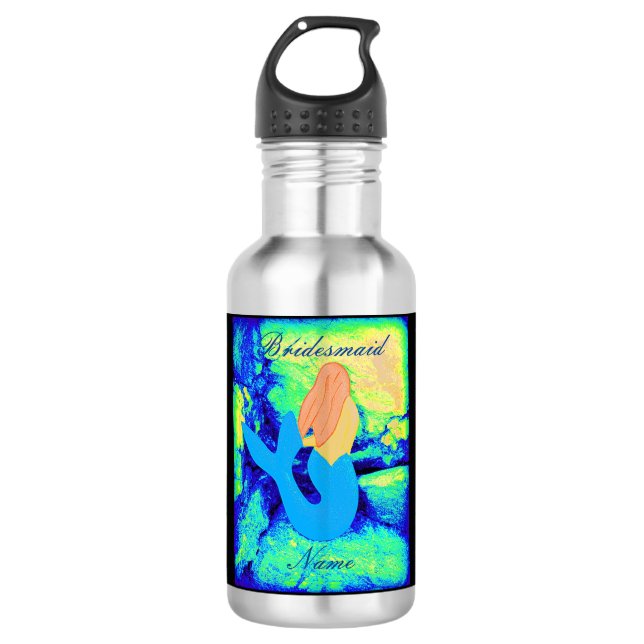 personalized bridesmaid redhead mermaid stainless steel water bottle (Front)