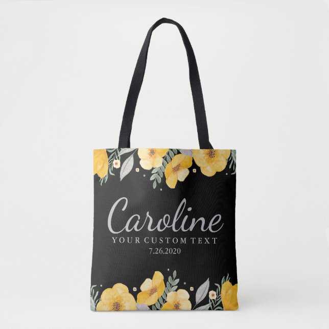 Personalized Bridesmaid Romantic Yellow Flowers Tote Bag (Front)