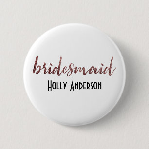Personalized Bridesmaid Rose Gold Glitter 2 Button