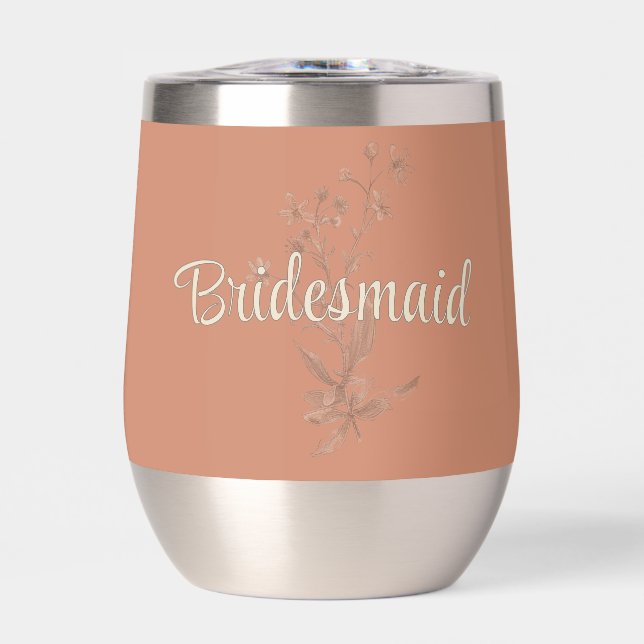 Personalized Bridesmaid Rustic Boho Wildflowers Th Thermal Wine Tumbler (Front)