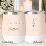 Personalized Bridesmaid Rustic Elegant Wildflowers Thermal Wine Tumbler<br><div class="desc">This soft peach and white tumbler has a beautiful script font for the name of your Bridesmaid's with sagebrush accents below it on the front and a watercolor wildflower sprig on the back above her title "Bridesmaid" elevating that Rustic feel with a touch of Elegance! Personalize with the easy to...</div>