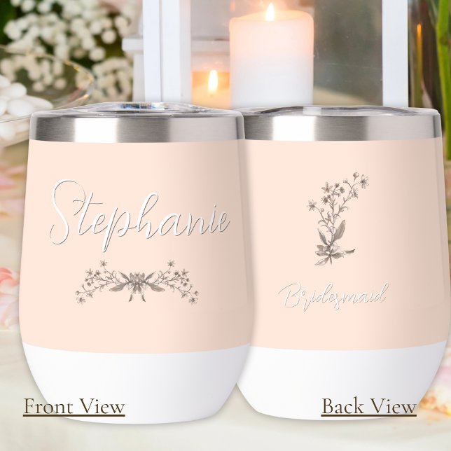 Personalized Bridesmaid Rustic Elegant Wildflowers Thermal Wine Tumbler (Creator Uploaded)