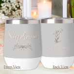 Personalized Bridesmaid Rustic Elegant Wildflowers Thermal Wine Tumbler<br><div class="desc">This silver tumbler has a beautiful soft peach script font for the name of your Bridesmaid's with sagebrush accents below it on the front and a watercolor wildflower sprig on the back above her title "Bridesmaid" elevating that Rustic feel with a touch of Elegance! Personalize with the easy to use...</div>