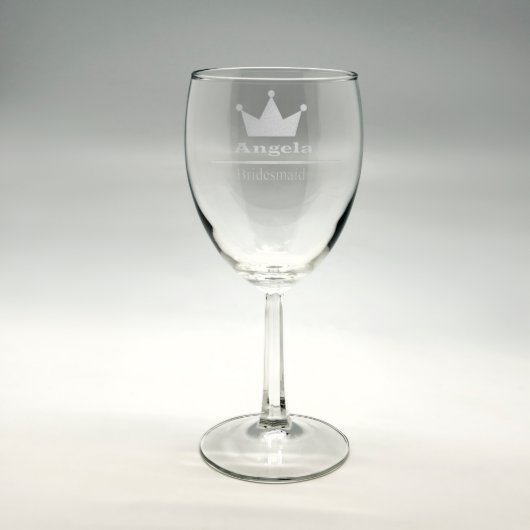 Personalized "Bridesmaid" Sand Etched Wine Glass (Front)