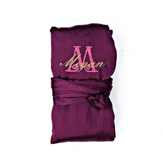Personalized Bridesmaid Satin Robe, Purple (Front)