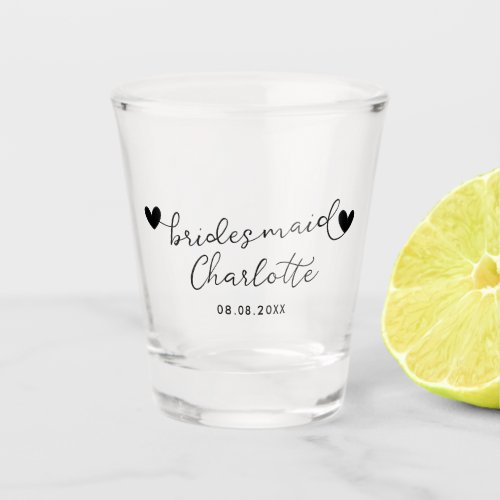 Personalized Bridesmaid Script Name Date Gift Shot Glass