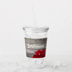 Personalized Bridesmaid Script Rustic Floral Acrylic Tumbler