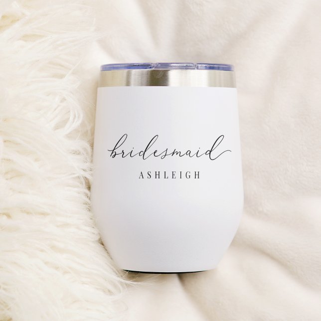 Personalized Bridesmaid Script Wedding Thermal Wine Tumbler (Creator Uploaded)