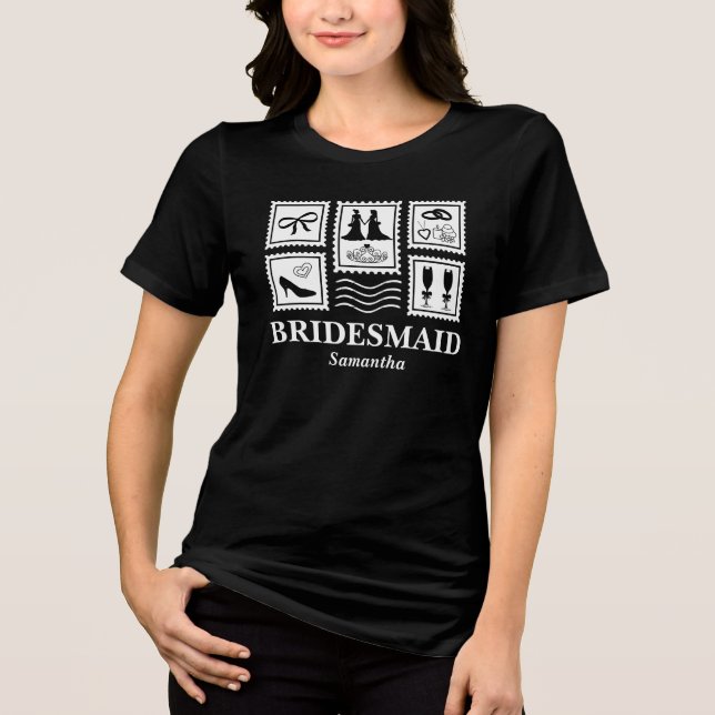 Personalized Bridesmaid Stamp Collage Tri-Blend Shirt (Front)