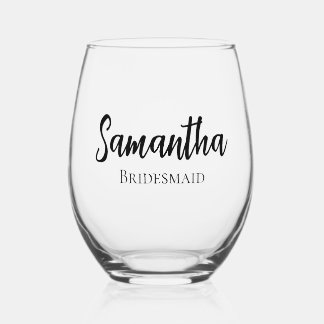 Personalized bridesmaid stemless wine glass