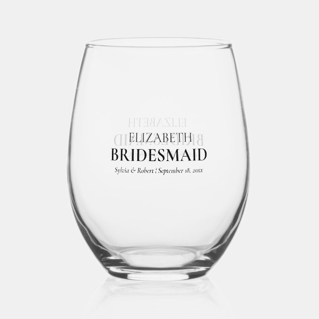 Personalized Bridesmaid Stemless Wine Glass Favor (Front)
