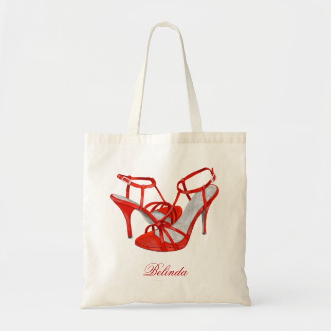 Personalized Bridesmaid Tote Bags, red heels Bag (Front)