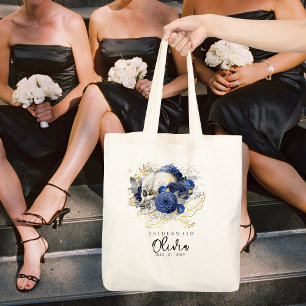 Personalized Bridesmaid Tote Gothic Skull Blue