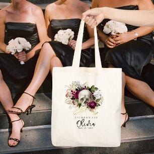 Personalized Bridesmaid Tote Gothic Skull Burgundy Bag