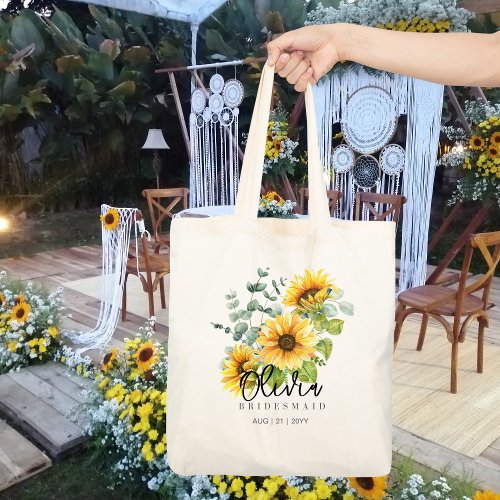 Personalized Bridesmaid Tote  Sunflowers Rustic