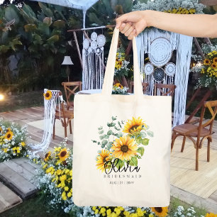 Personalized Bridesmaid Tote   Sunflowers Rustic Bag