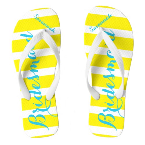 Personalized Bridesmaid Turquoise Yellow Any Color Flip Flops