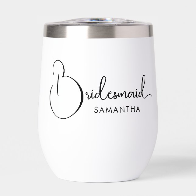 Personalized Bridesmaid Typography Thermal Wine Tumbler (Front)