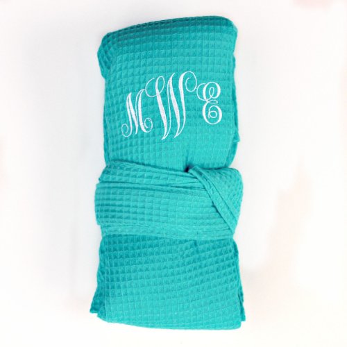 Personalized Bridesmaid Waffle Robe Turquoise 