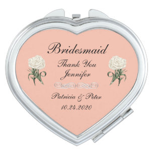 Personalized Bridesmaid White Carnation Compact Mirror