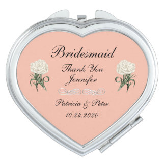 Personalized Bridesmaid White Carnation Compact Mirror