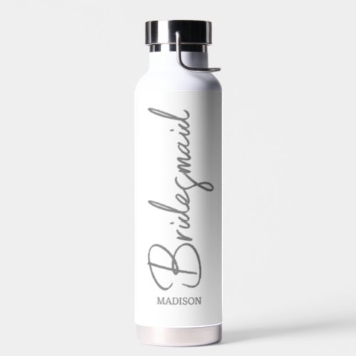 Personalized Bridesmaid White Grey Modern Script Water Bottle