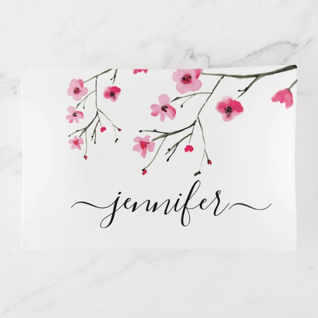 Personalized Bridesmaids cherry blossom wedding Trinket Tray (Front)