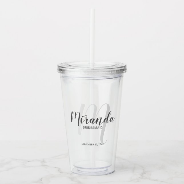 Personalized Bridesmaid's Monogram and Name Acrylic Tumbler (Front)