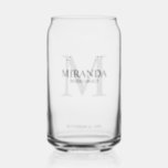 Personalized Bridesmaid's Monogram and Name Can Glass<br><div class="desc">Add a personal touch to your wedding with personalized bridesmaid's monogram and name gift. This design features personalized bridesmaid's name with title and wedding date in grey and monogram in light grey as background, in classic serif font style. Also perfect for maid of honor, mother of the bride and more....</div>