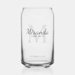 Personalized Bridesmaid's Monogram and Name Can Glass<br><div class="desc">Personalized Bridesmaids Gifts
features personalized bridesmaid's name in grey classic script font style and monogram in light grey classic serif font style as background with title and wedding date in grey classic serif font style.

Also perfect for maid of honor,  flower girl,  mother of the bride and more.</div>