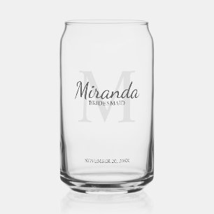 Personalized Bridesmaid's Monogram and Name Can Glass