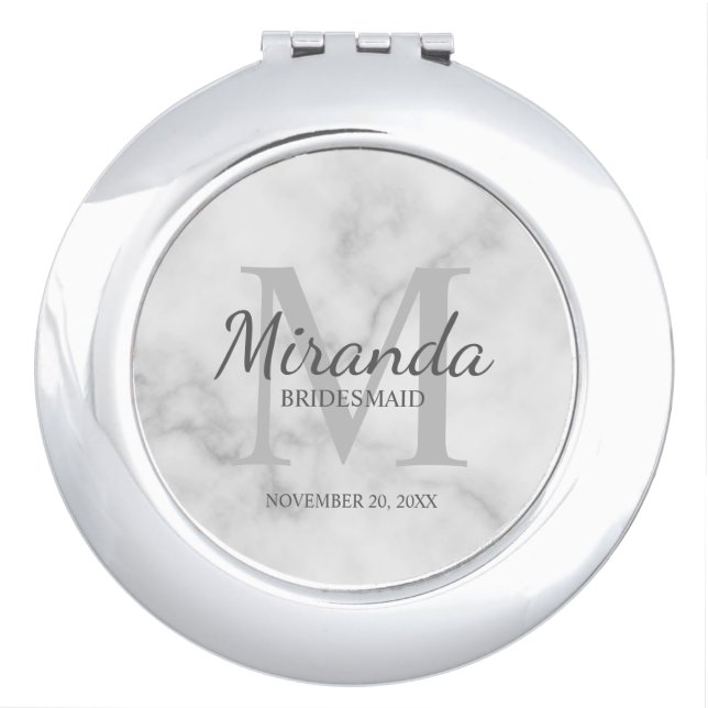 Personalized Bridesmaid's Monogram and Name Compact Mirror (Front)