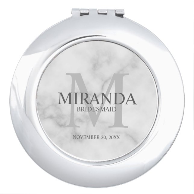 Personalized Bridesmaid's Monogram and Name Compact Mirror (Front)