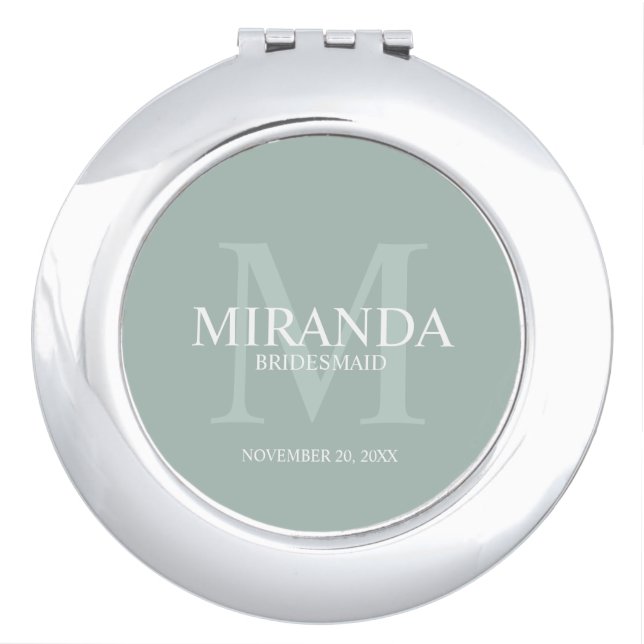 Personalized Bridesmaid's Monogram and Name Compact Mirror (Front)