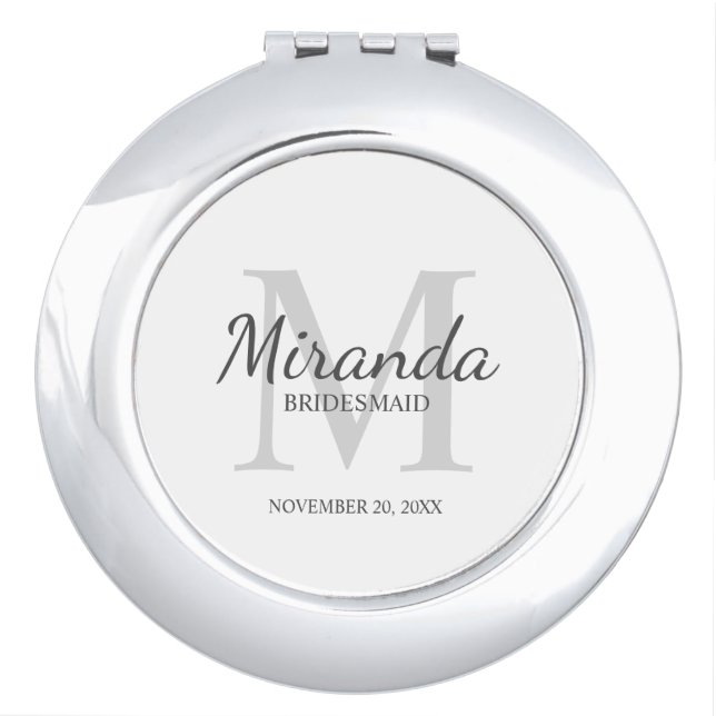 Personalized Bridesmaid's Monogram and Name Compact Mirror (Front)