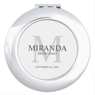 Personalized Bridesmaid's Monogram and Name Compact Mirror