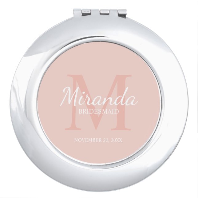 Personalized Bridesmaid's Monogram and Name Compact Mirror (Front)