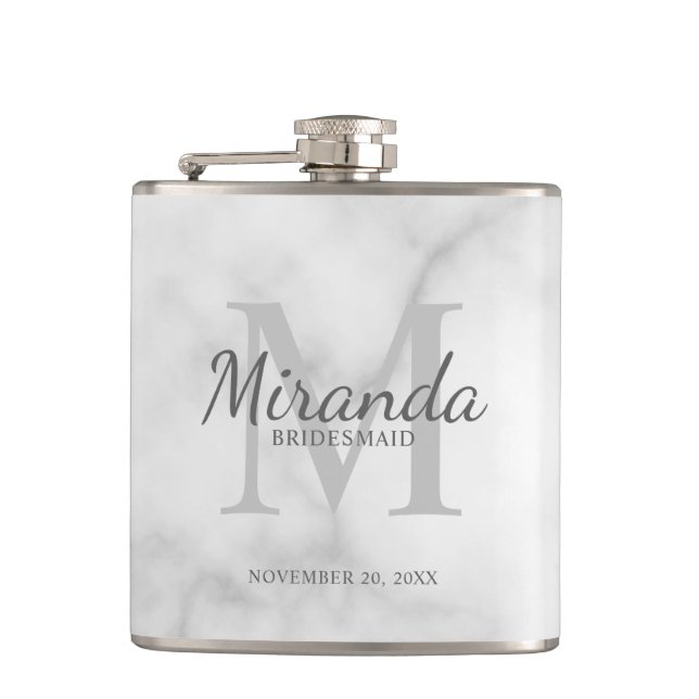 Personalized Bridesmaid's Monogram and Name Flask (Front)