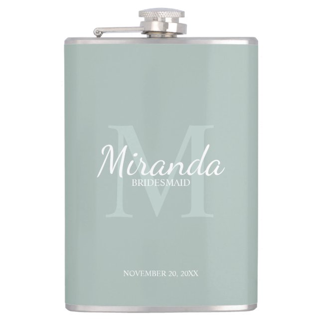 Personalized Bridesmaid's Monogram and Name Flask (Front)