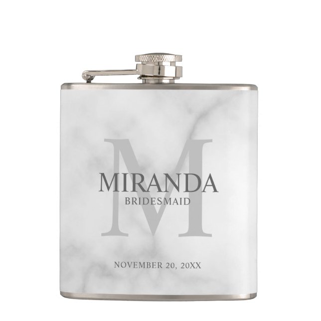 Personalized Bridesmaid's Monogram and Name Flask (Front)