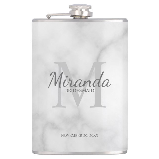Personalized Bridesmaid's Monogram and Name Flask (Front)