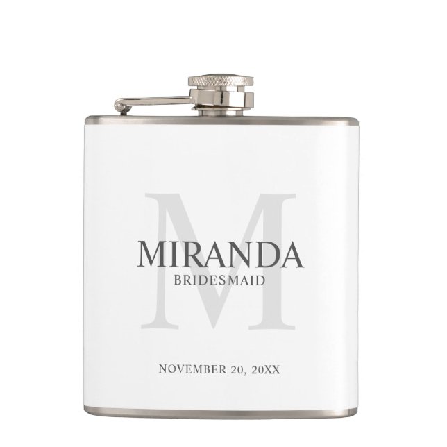 Personalized Bridesmaid's Monogram and Name Flask (Front)