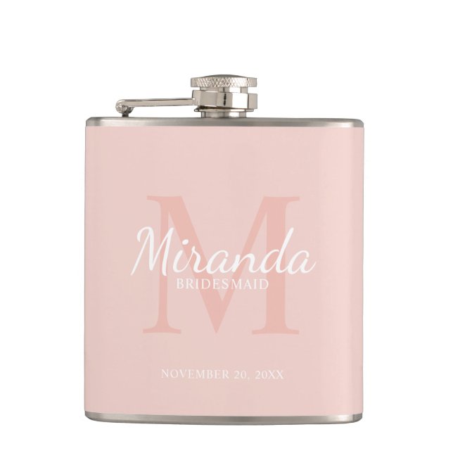 Personalized Bridesmaid's Monogram and Name Flask (Front)