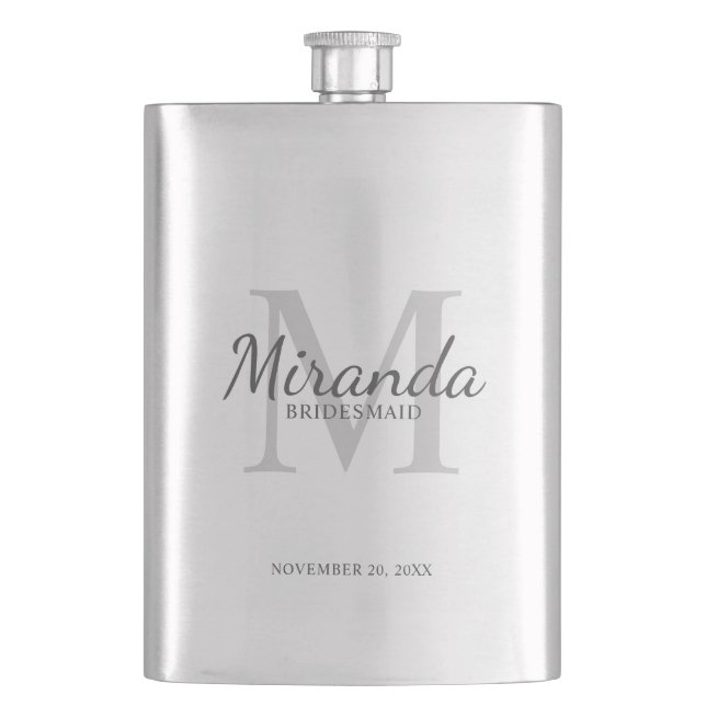 Personalized Bridesmaid's Monogram and Name Flask (Front)