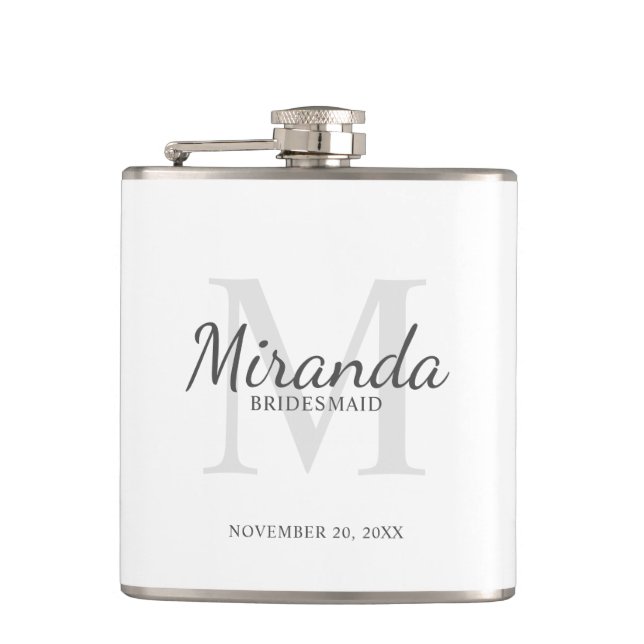 Personalized Bridesmaid's Monogram and Name Flask (Front)