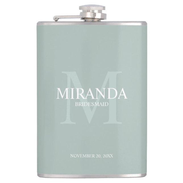 Personalized Bridesmaid's Monogram and Name Flask (Front)