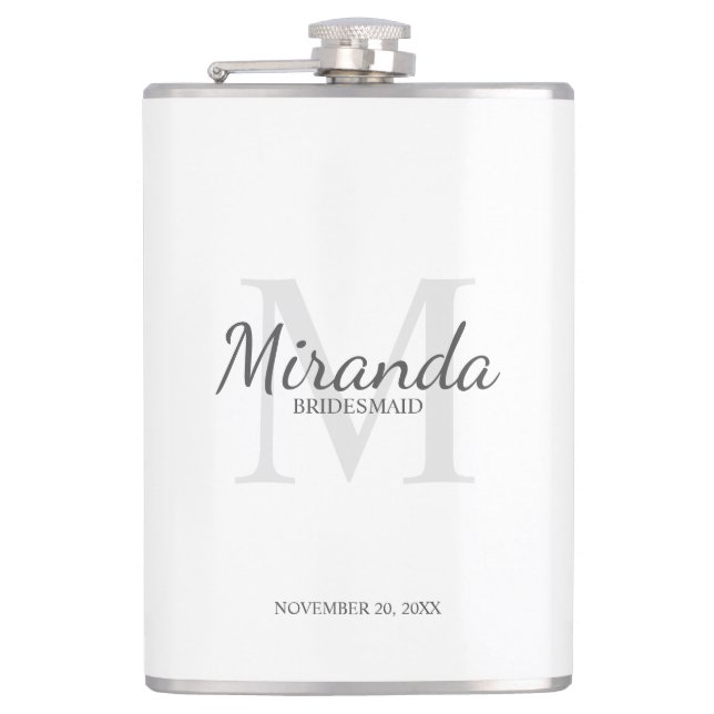 Personalized Bridesmaid's Monogram and Name Flask (Front)