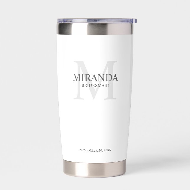 Personalized Bridesmaid's Monogram and Name Insulated Tumbler (Left)