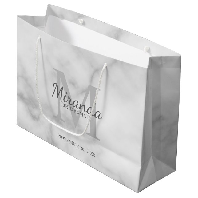 Personalized Bridesmaid's Monogram and Name Large Gift Bag (Front Angled)