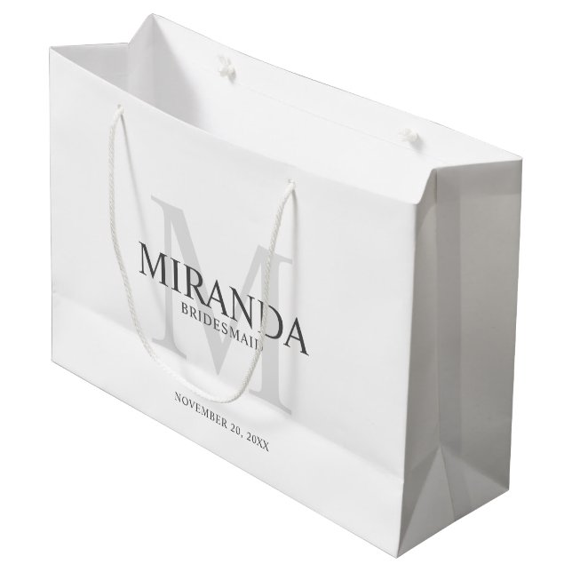 Personalized Bridesmaid's Monogram and Name Large Gift Bag (Front Angled)